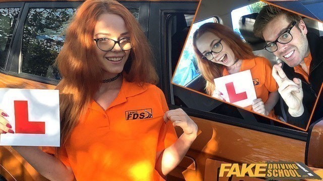 FakeDrivingSchool - Redhead petite teen learner gets fucked in the back of driving instructors car and he cums inside her