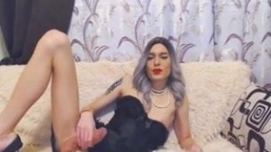 Sexy White Transsexual Strokes on her Massive stiff coc