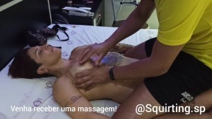 hot woman squirting a lot at the massage, Tattooed, piercing