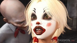 Joker bangs rough a cute sexy blonde in a clown mask