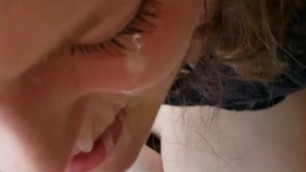 Horny roommate fucked and covered her face in cum swallow