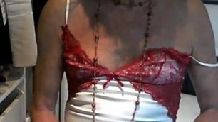 white satin red lace thigh boots with cum...