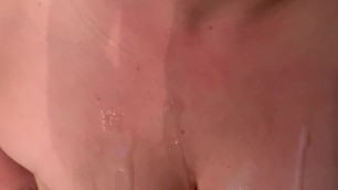 Cumming on wife tits