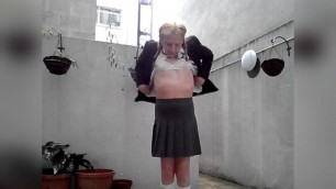 Tgirl Schoolgirl Showing Her Little Titties.