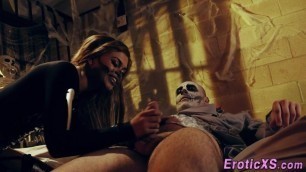 Babe in costume riding cock