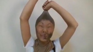 Japanese girls wearing nylon masks