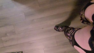 Sissy walking in heels and lingerie