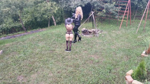 Horse training for blonde TV TS cunt by sexy goth domina pt2