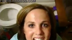 Cumslut swallows a glass of cum and recieves facial at the same time!