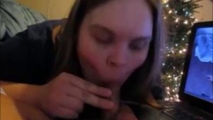 Wife Depthroat Husband Dick & Swallow Mouth full Of Cum While Watching Porn