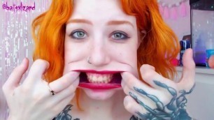 Ginger slut huge cock mouth destroy uglyface ASMR blowjob red lipstick