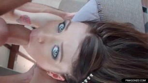 Innocent teen gives a sloppy oral creampie blowjob