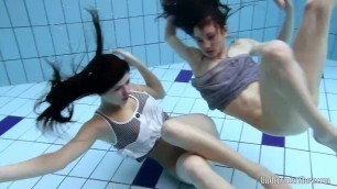 Swimming nude in the pool in Czech Aneta with Janka